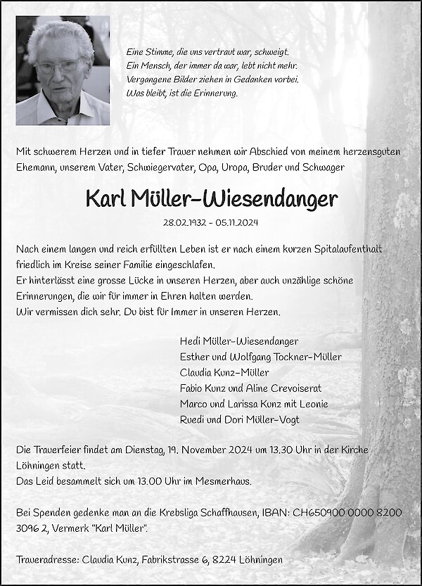 Necrologio Karl Müller-Wiesendanger