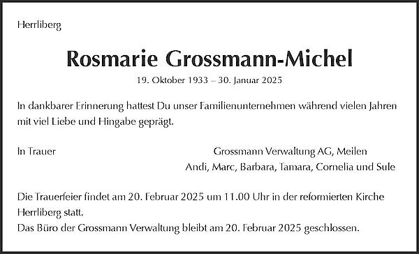 Todesanzeige von Rosmarie Grossmann-Michel